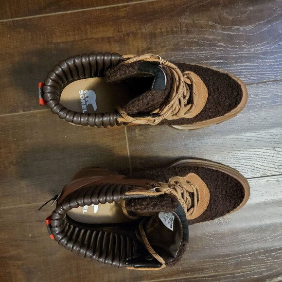 NEW Sorel Boots Brex Cozy Womens 9 Chocolate Brown Cozy Sherpa Faux Fur Modern - Picture 4 of 9